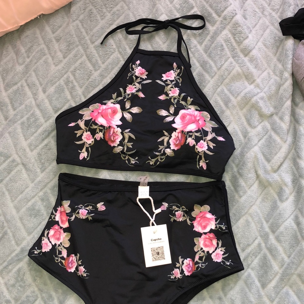 Black with pink rose detailing